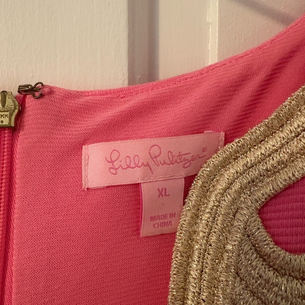 Lilly Pulitzer Janice Pink Dress with Gold Embroidery - Picture 2 of 3